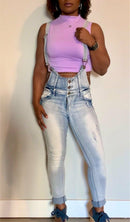 Tight-Fit Denim Overalls