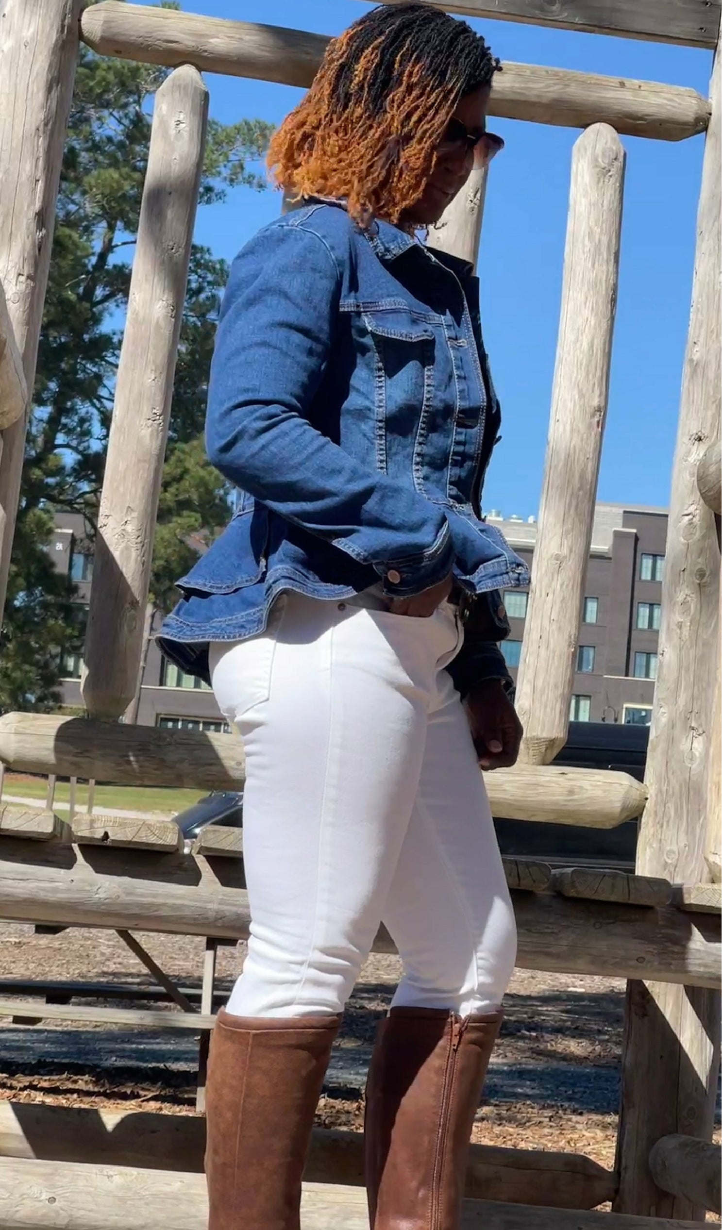 Denim jacket with peplum bodice