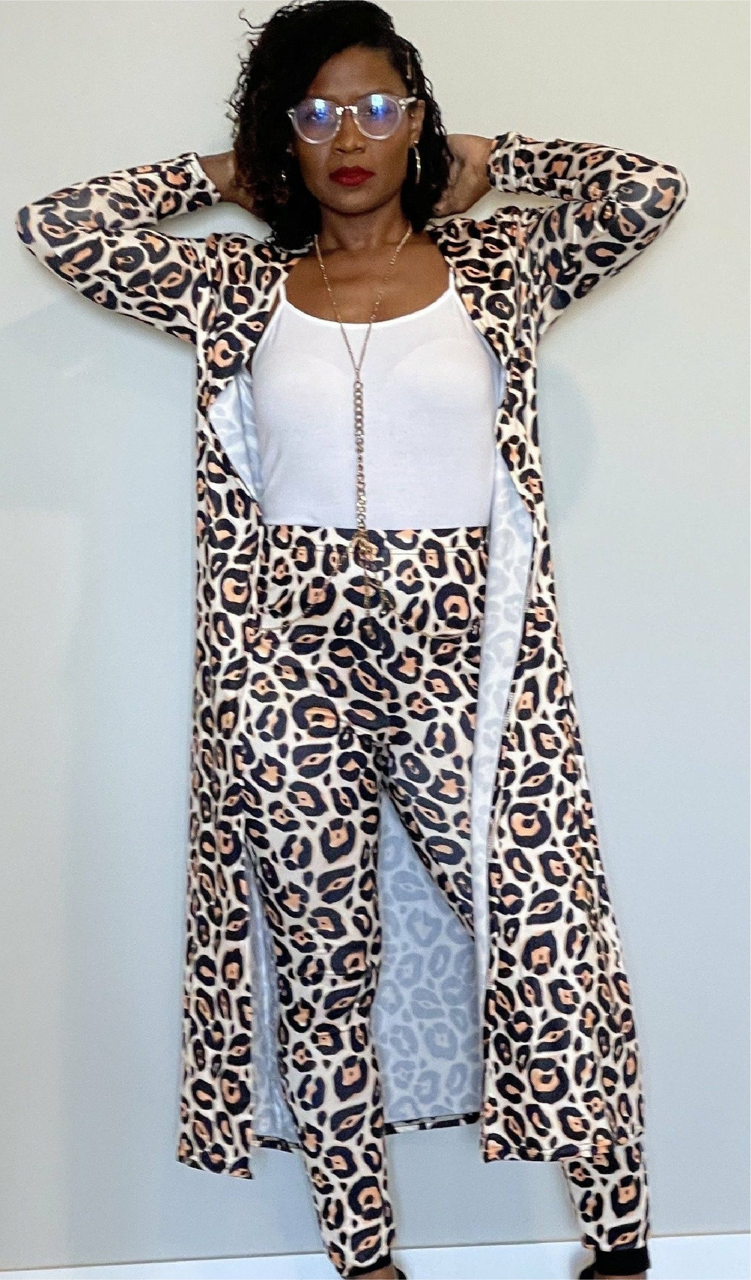 Classy Annie J 2pc Leopard Print Cardigan Set