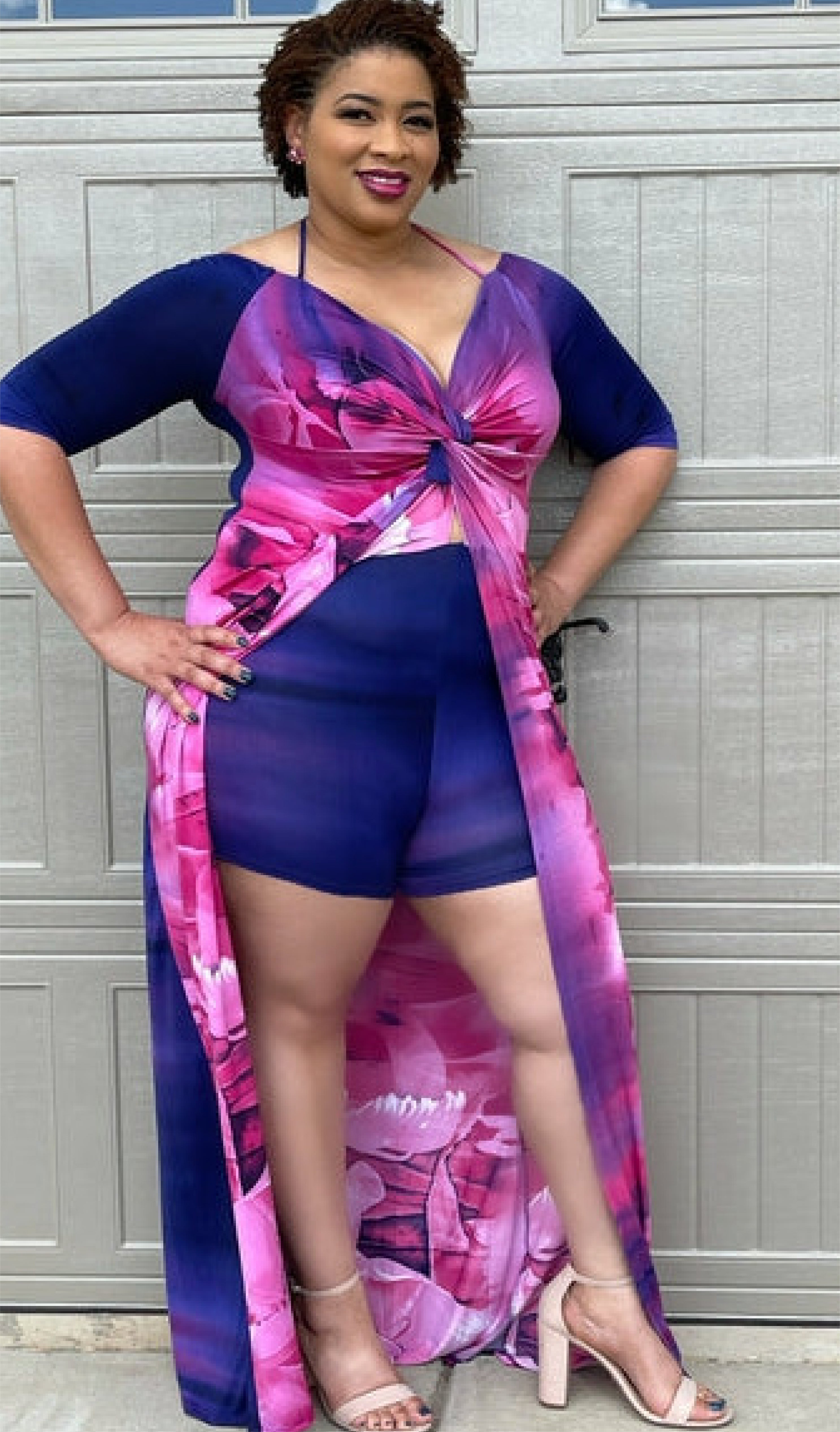 Flowery Plus Size Skort Set