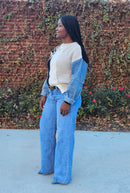 Leopard Print Denim Sleeves Sweater