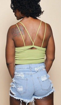 Torn apart offset denim shorts