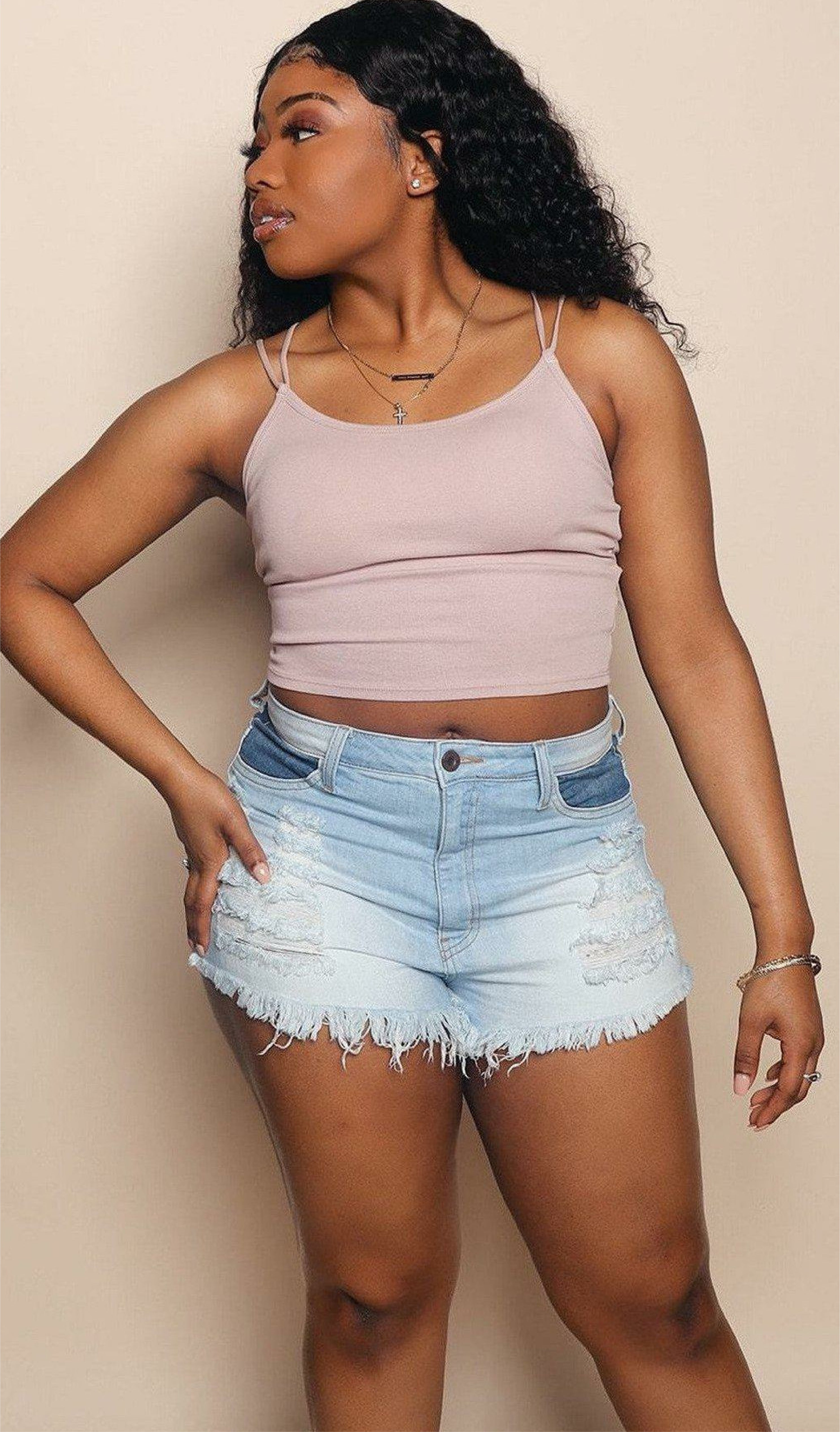 Two-toned denim ripped shorts
