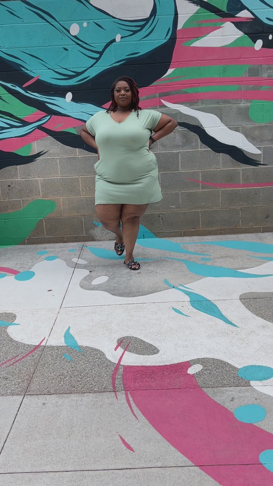 Breezy Green Vneck Plus Size Dress