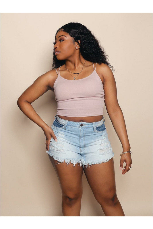 Two-toned denim ripped shorts - Nore's Fashion