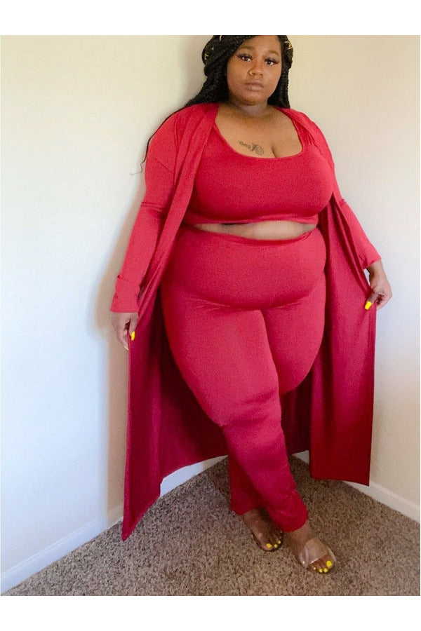 Roxanne 3 piece Cardigan Plus Size Set - Nore's Fashion