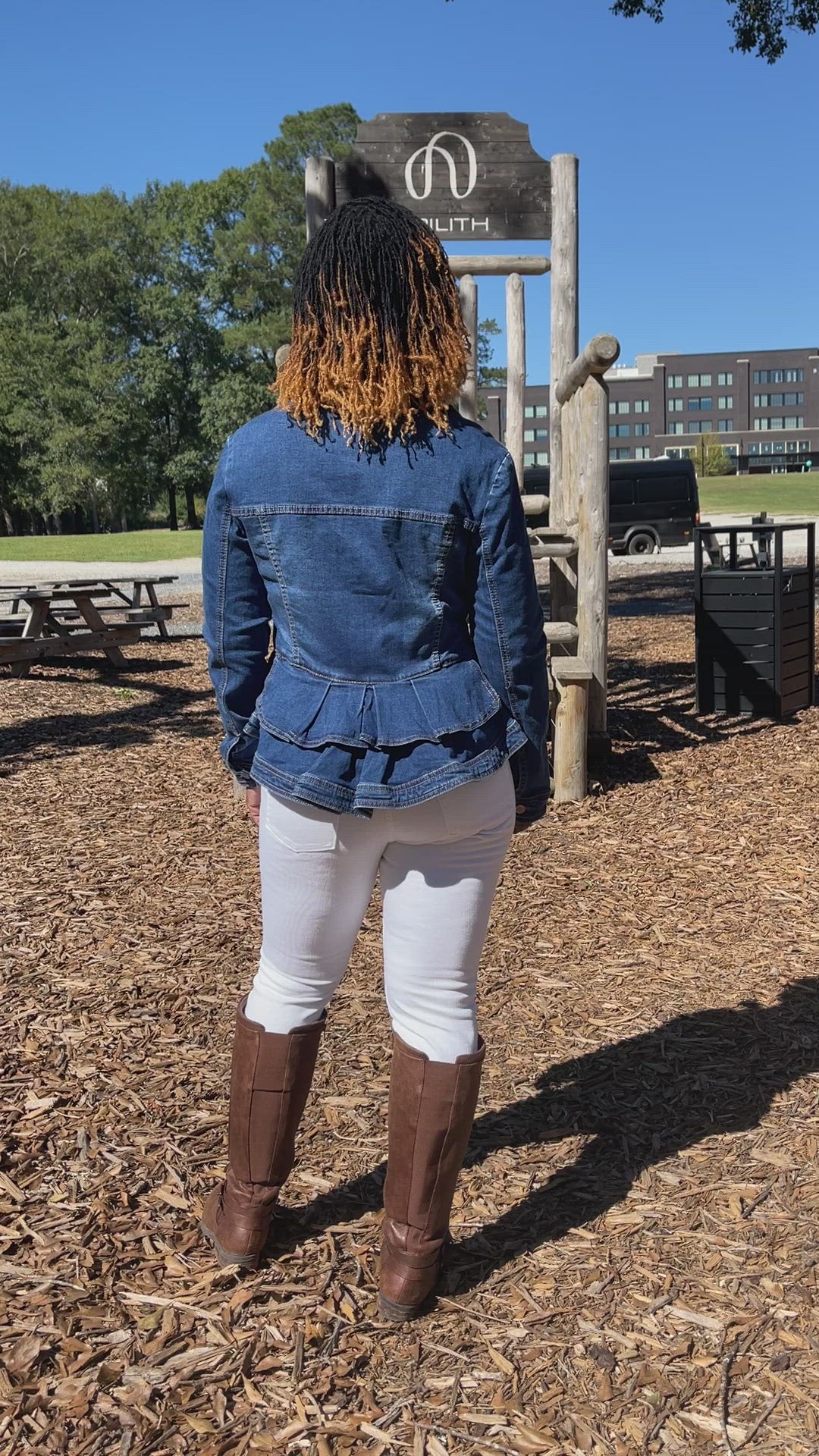 Denim jacket with peplum bodice