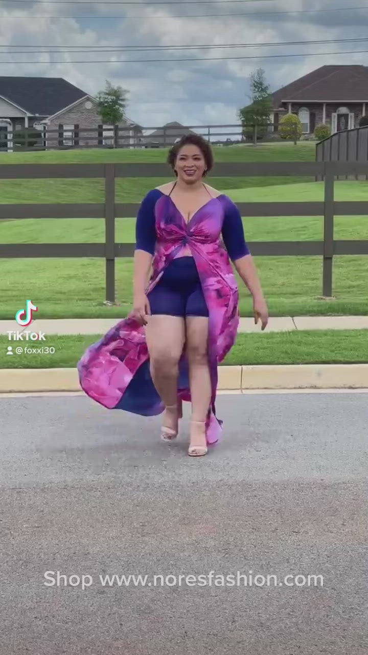 Flowery Plus Size Skort Set