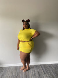 Yellow 2pc plus size Crop top plus size short set