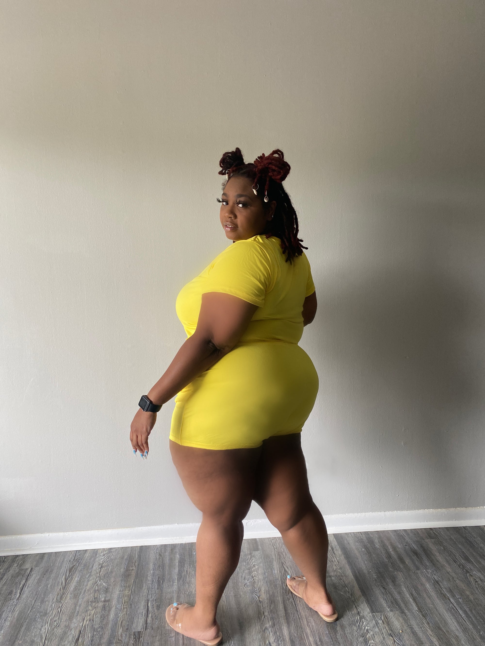 Yellow 2pc plus size Crop top plus size short set Nore s Fashion