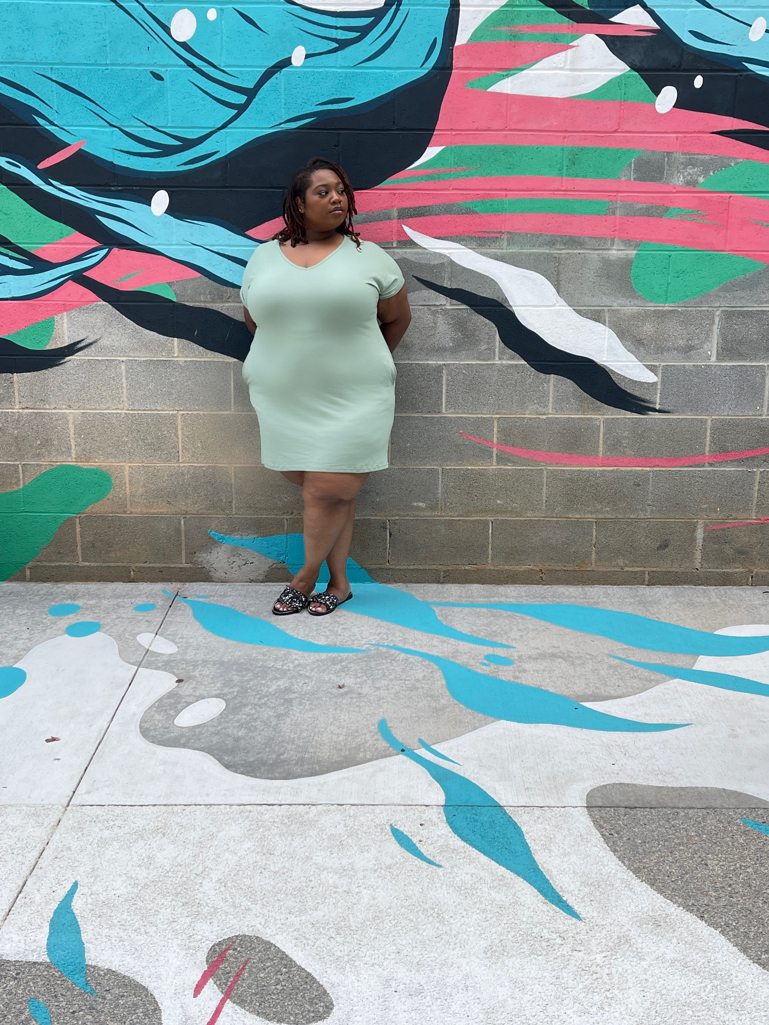 Breezy Green Vneck Plus Size Dress