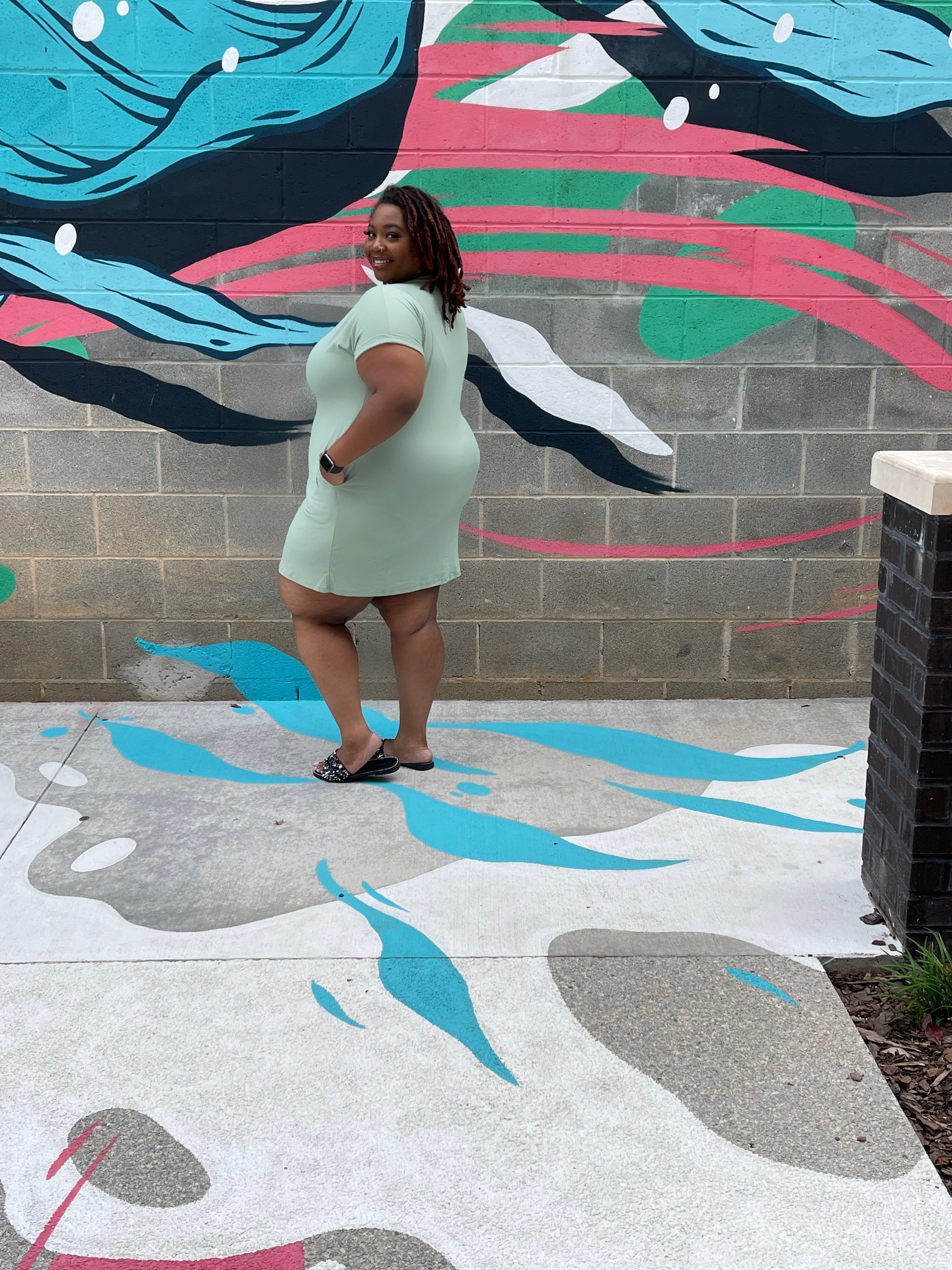 Breezy Green Vneck Plus Size Dress