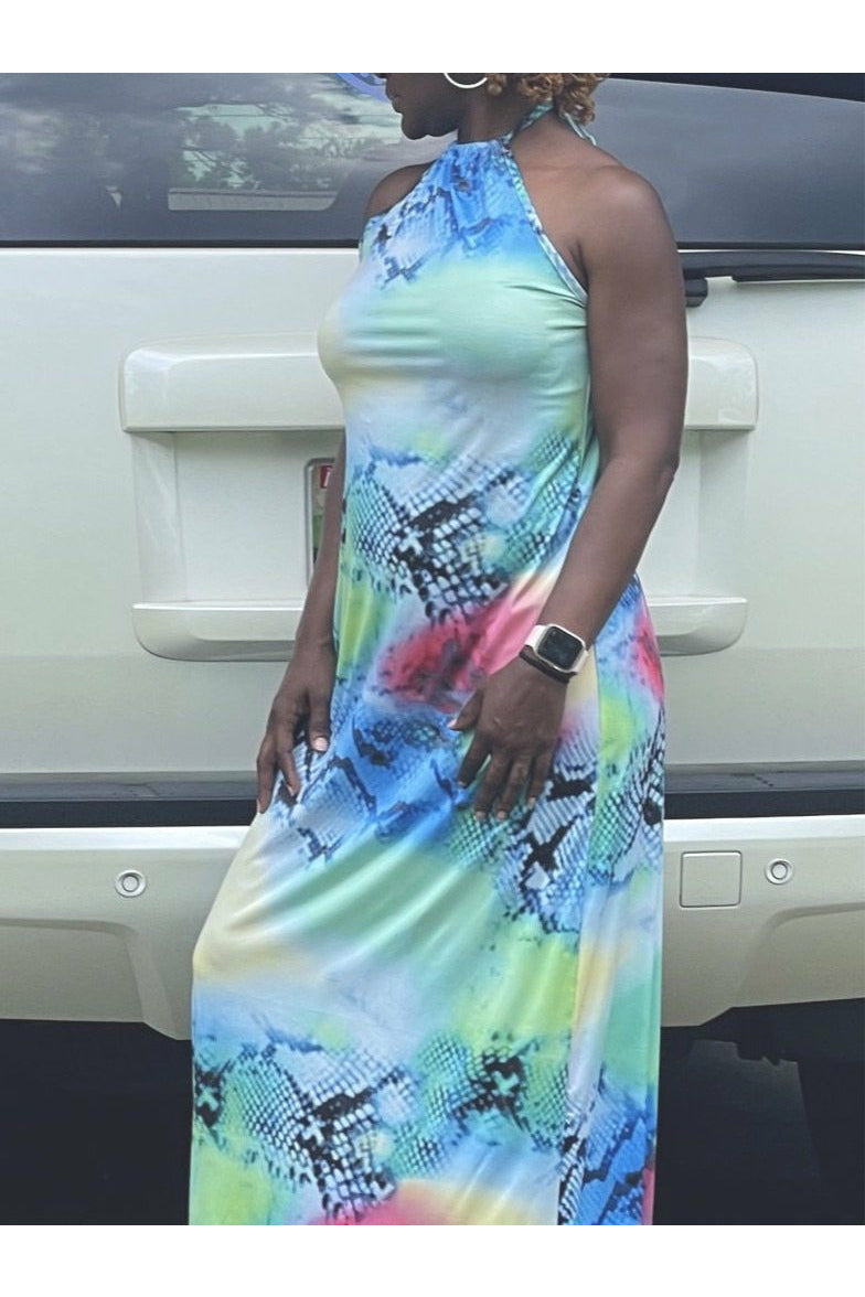 Elaine Multicolor Halter Dress - Nore's Fashion