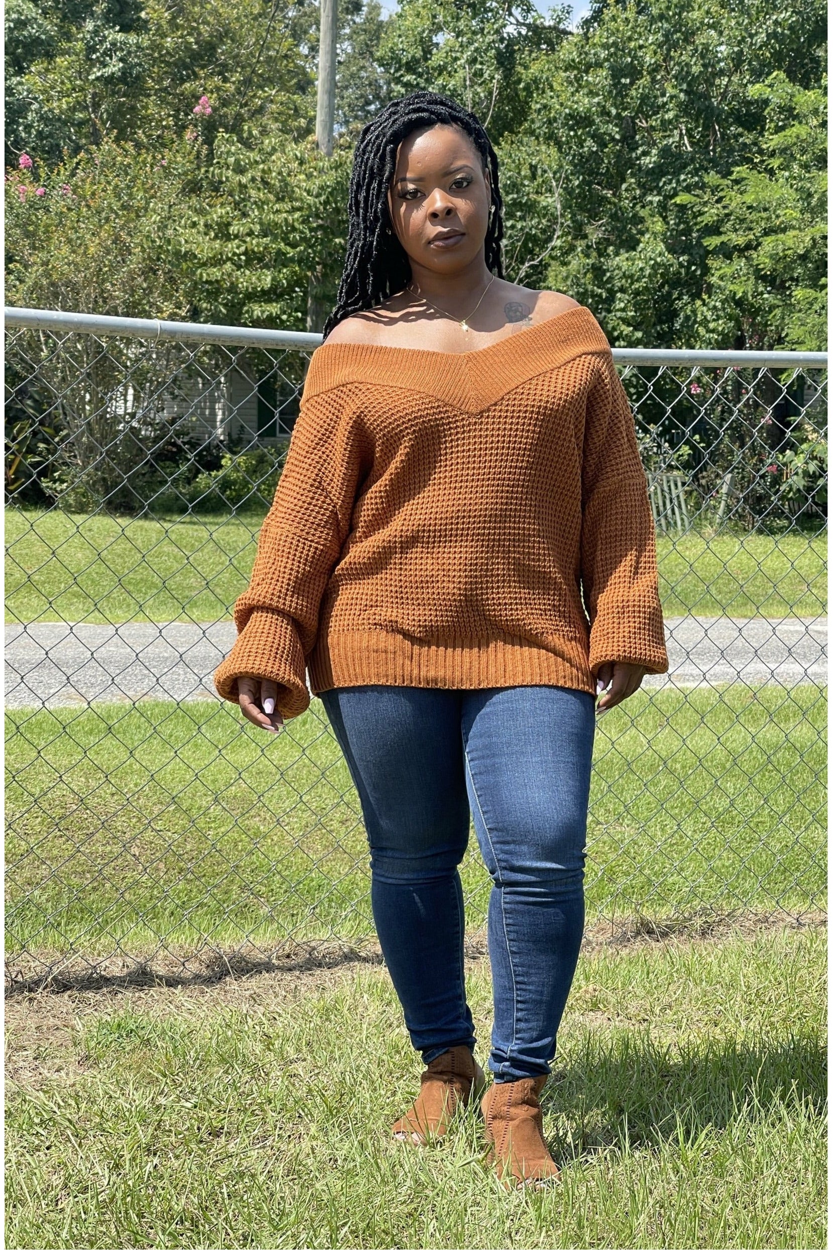 Go Deep V-neck Waffle Sweater